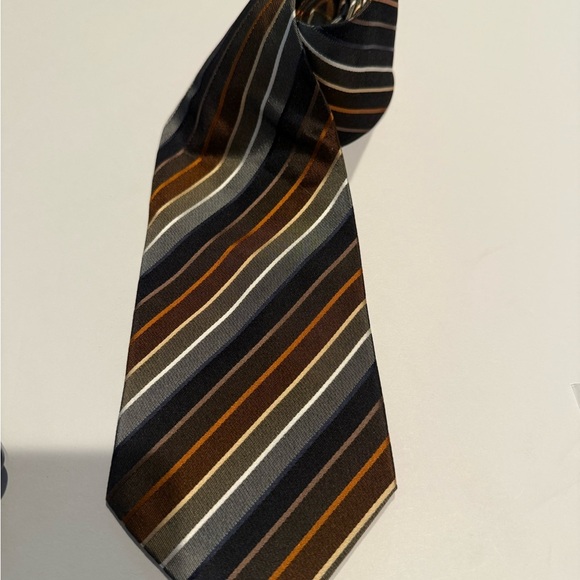 Valerio Garati Striped Men's Tie in Black, Brown, and Gray - Picture 1 of 5